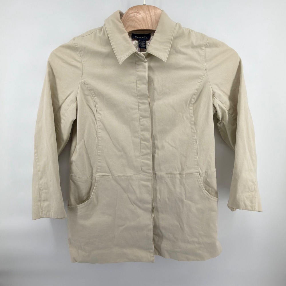 Denim & Co. Barn Jacket Womens XL Beige Cotton Blend Collared Utility Chore Coat
